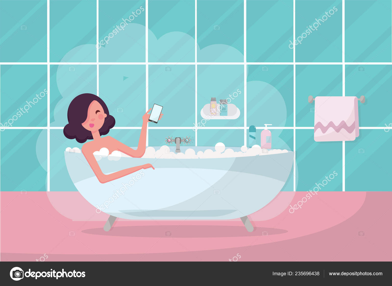 Dark Hair Girl Bathtub Smartphone Her, The Girl In The Bathtub