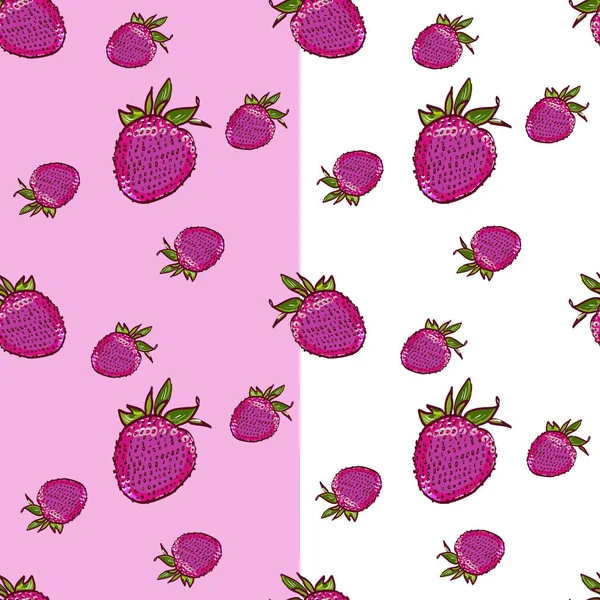 Marker Hand drawn isolated seamless pattern strawberry on white and pink background banner. Sketched food . Abstract colorful berry illustration. Design element for card, print, template, wallpaper
