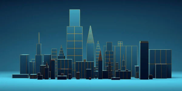 Városi Éjszakai Absztrakt Háttér Futurisztikus Kék Városi Panoráma Illusztráció — Stock Fotó