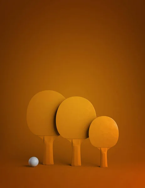 resimde Featuring bir aile masa tenisi oynarken veya ping pong 3D. Üç sarı altın arka plan kopya alanı ile.