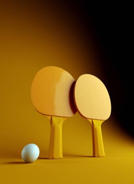 İki Masa Tenisi veya ping pong raket ve top turnuva poster 3d çizim tasarım