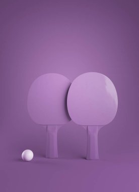 İki Masa Tenisi veya ping pong raket ve top turnuva poster 3d çizim tasarım