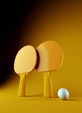 İki Masa Tenisi veya ping pong raket ve top turnuva poster 3d çizim tasarım