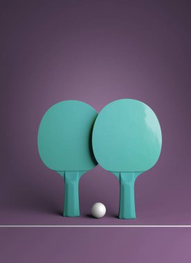İki Masa Tenisi veya ping pong raket ve top turnuva poster 3d çizim tasarım