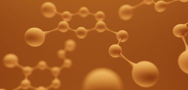 3D çizim. Dopamin molekül, mutluluk hormonu modeli. Tek renkli turuncu kırmızı modern tasarım. Astract bilim arka plan.