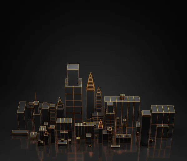 Městské Tmavé Pozadí Abstraktní Futuristické Černé Městské Panorama Obrázek — Stock fotografie
