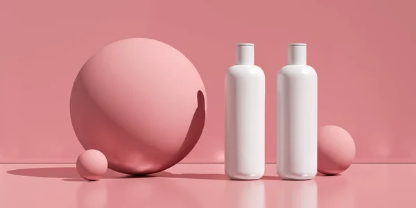 Doğal kozmetik krem, serum, tasarımı Cilt Bakımı boş şişe ambalaj. BIO organik ürün. Güzellik ve spa kavramı. Arka plan. 3D çizim