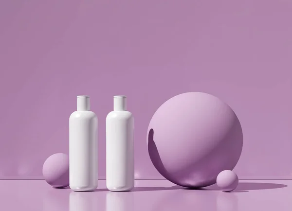 Doğal kozmetik krem, serum, tasarımı Cilt Bakımı boş şişe ambalaj. BIO organik ürün. Güzellik ve spa kavramı. Arka plan. 3D çizim