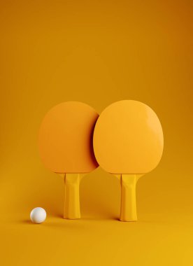 İki masa tenisi veya ping pong raket ve top turnuva poster 3d çizim renderig Tasarla