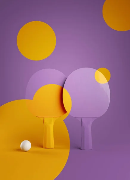 Duas raquetes de tênis de mesa ou ping pong e design de cartaz de torneio de bola 3d ilustração renderização — Fotografia de Stock