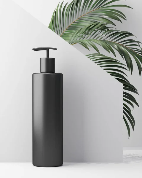 Doğal kozmetik krem beyaz tasarım, serum, yaprakları ot ile cilt bakımı boş şişe ambalaj, biyo organik ürün. güzellik ve Spa konsepti. 3D esnaf