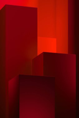 Ekran için 3d render Kaide, Tasarım platformu, Lamba ışık spotlu Boş epik soyut kırmızı ürün standı.