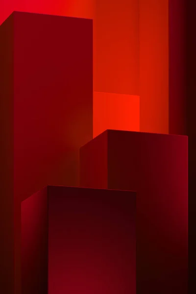 Ekran için 3d render Kaide, Tasarım platformu, Lamba ışık spotlu Boş epik soyut kırmızı ürün standı.