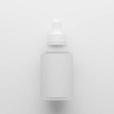 Temiz modern minimal tasarım. Sıvı, krema, jel, losyon için kozmetik damlalık şişesi. Güzellik ürün paketi, beyaz plastik kavanoz boş şablon. 3d illüstrasyon.