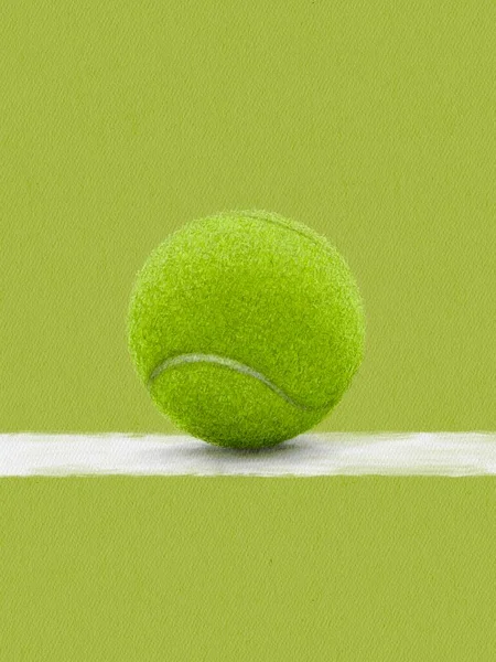 Desenho minimalista de uma bola de tênis em uma linha no campo. Projeto de cartaz plano. — Fotografia de Stock