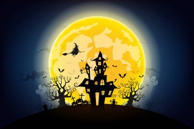 Ay ışığı altında ürpertici Kalesi ile halloween gece arka plan.