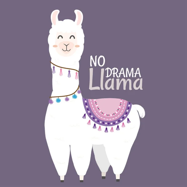 Cute Llama Design Sem Drama Llama Citação Motivacional — Vetor de Stock