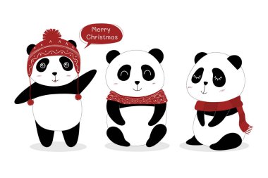 Şirin panda seti. Vektör illüstrasyonu