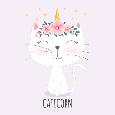 Sevimli caticorn kafa ile çiçek taç. 
