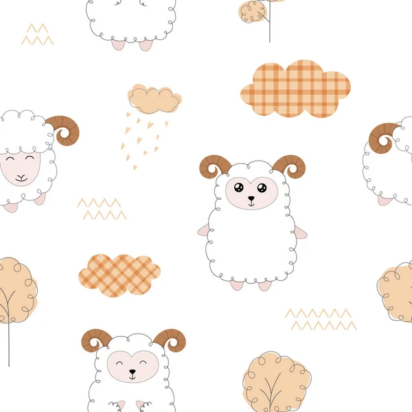 Бесшовный Рисунок Милыми Овцами — стоковый вектор
