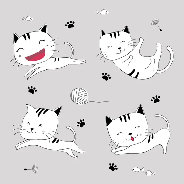 Conjunto Gato Encantador — Archivo Imágenes Vectoriales