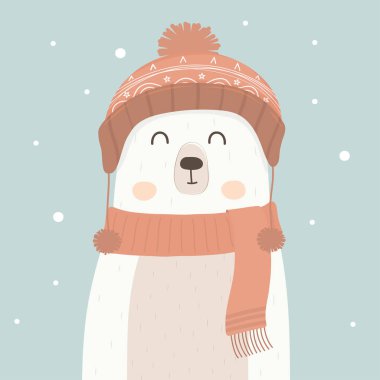 Şirin kutup ayısı kışın.