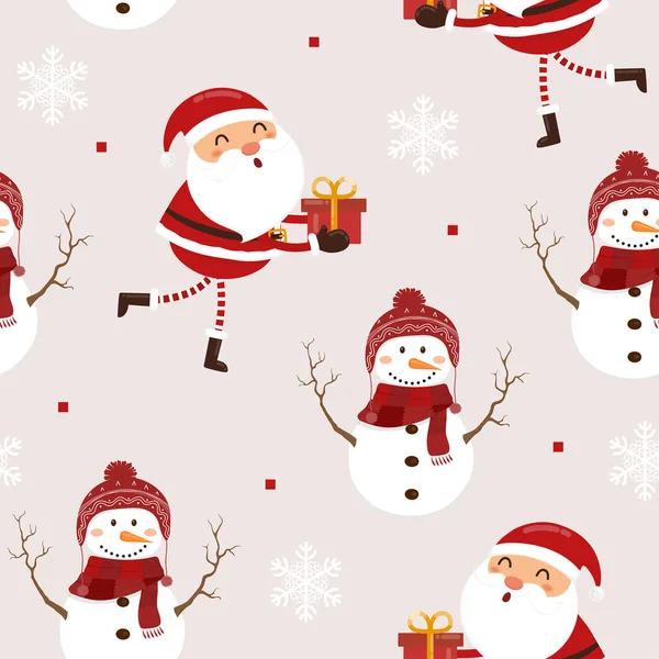 Patrón Inconsútil Divertido Santa Claus Muñeco Nieve — Vector de stock