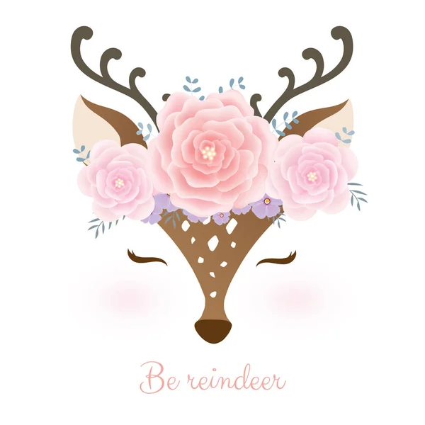 Jolie Tête Cerf Avec Couronne Fleurs — Image vectorielle
