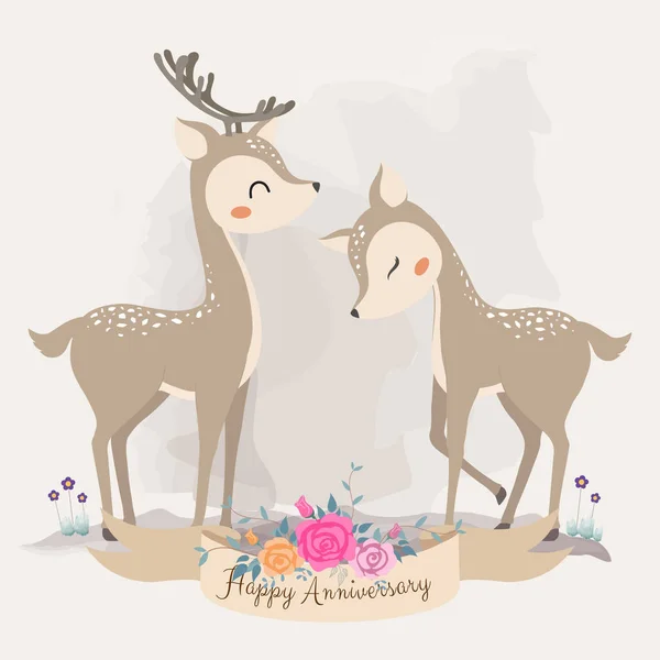 愛のかわいい鹿 招待カード — ストックベクタ