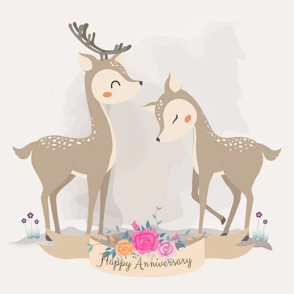 Mignon Cerf Amoureux Carte Invitation — Image vectorielle