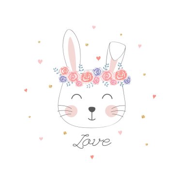 Sevimli tavşan kafası çiçek tacı olan. 