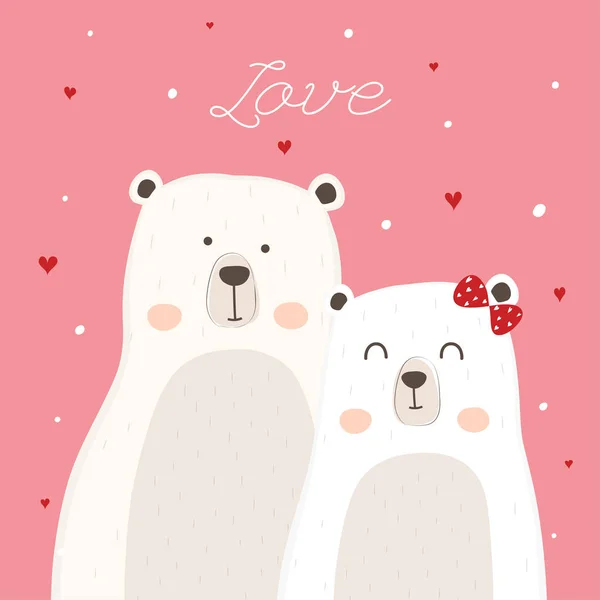 Carino Orso Polare Invito Matrimonio — Vettoriale Stock