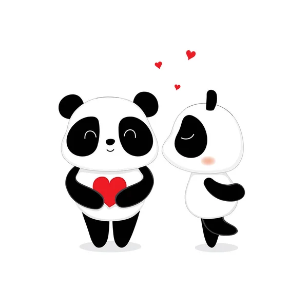 Encantador Lindo Panda Oso Besos — Vector de stock