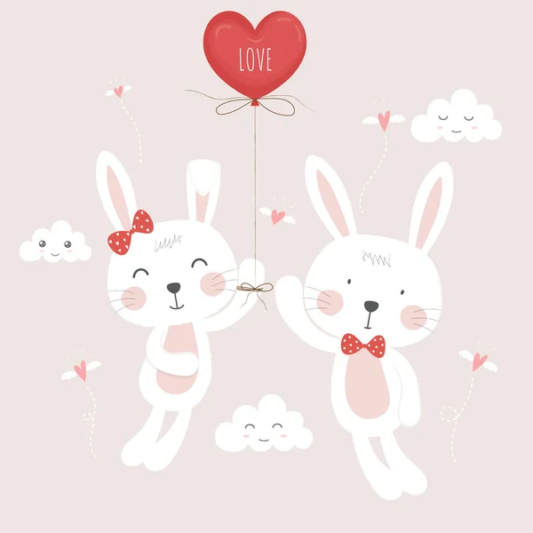 Cute Loved Rabbits Balloon — Stock Vector