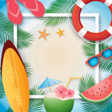 Yaz tatil şablonu ile plaj yaz aksesuarları.
