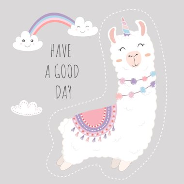 Gökyüzünde yüzen şirin Lama tasarımı.