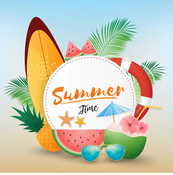 Καλοκαιρινές Διακοπές Πρότυπο Αξεσουάρ Παραλίας Καλοκαίρι — Διανυσματικό Αρχείο