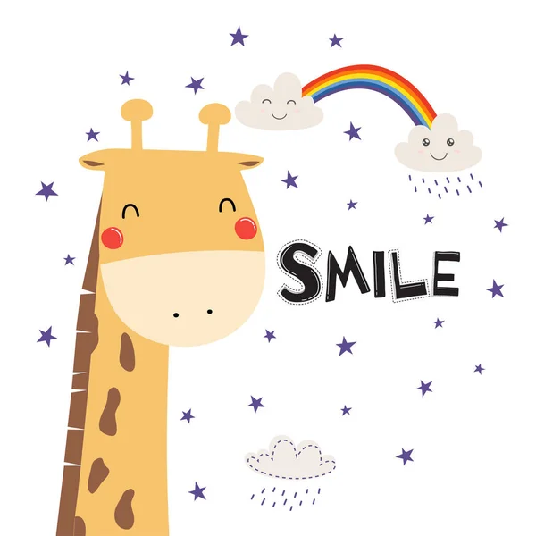 Gülümseme Şirin Komik Zürafa — Stok Vektör