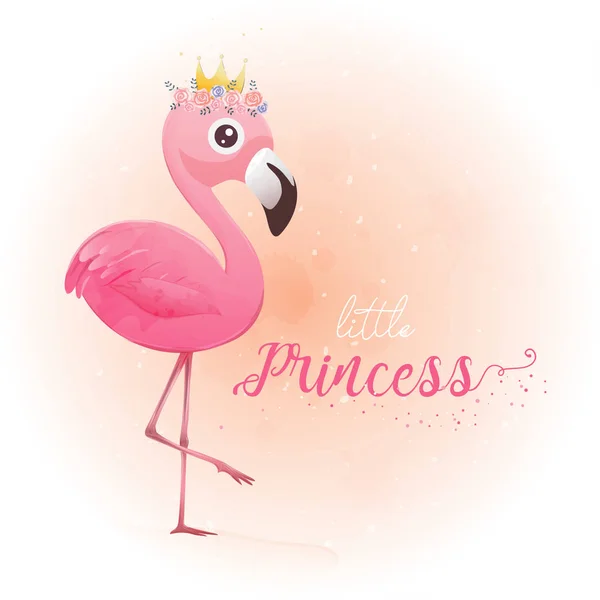 Lindo Flamingo Rosa Princesa — Vector de stock