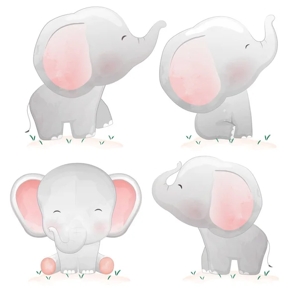 Ensemble de bébé éléphants dessin animé mignon . — Image vectorielle