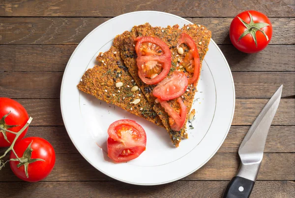 Simple, yummy vegan snack on wooden table