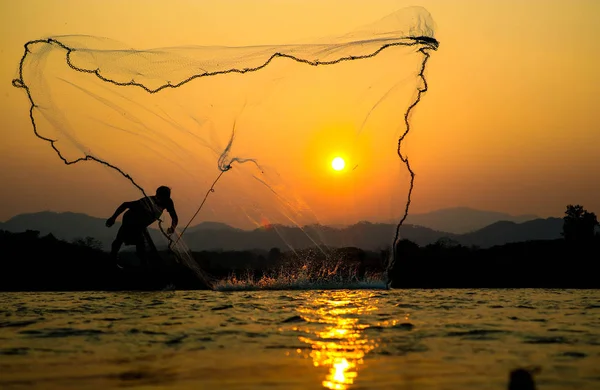 Pôr Sol Pescadores Luz Sombra — Fotografia de Stock