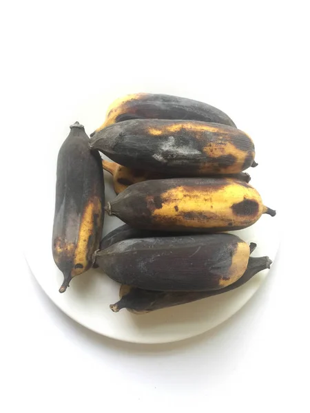 Faule Bananenschimmel Isoliert Einer Weißen Schüssel Auf Weißem Hintergrund — Stockfoto