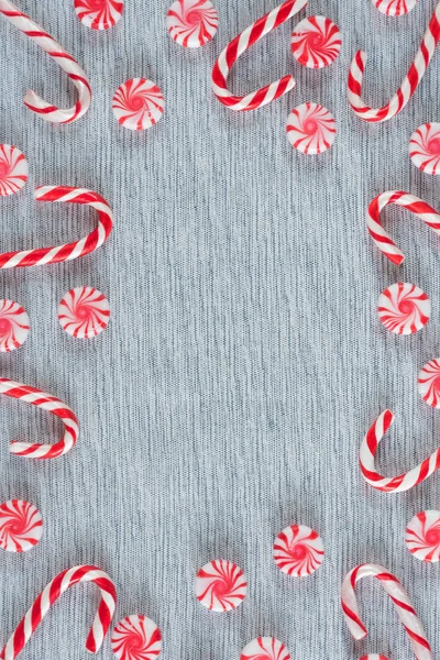 Frame Christmas Candy Canes Peppermint Swirl Candies Copy Space — Stock Photo, Image