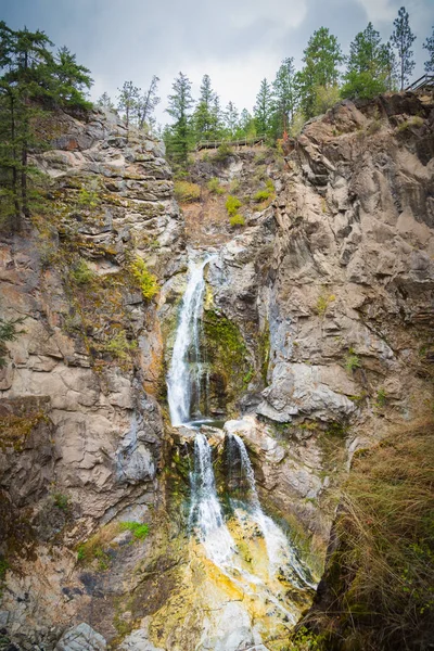 Fintry Falls waterfall flowing through Shorts Creek Gorge at Fintry Provincial Park