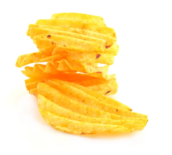 Aardappel Chips Geïsoleerd Witte Achtergrond — Stockfoto