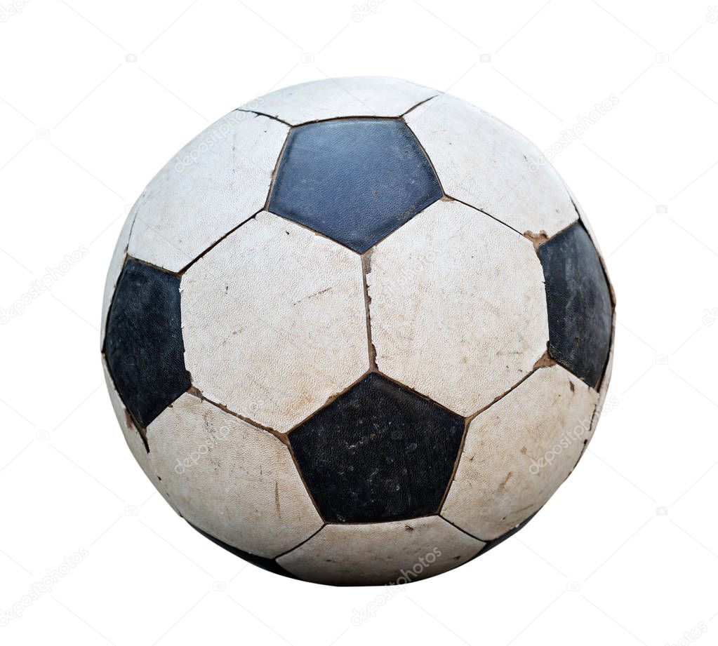 Dirty soccer ball on white background