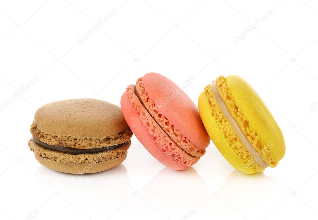 Colorful macaroons isolate on white background.