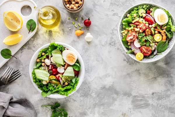 Fresh Vegetable Salad Plate White Stone Background — Stock Photo, Image
