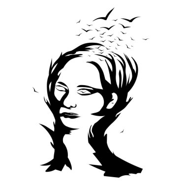 Ağaçlar ve kızın siluetleri